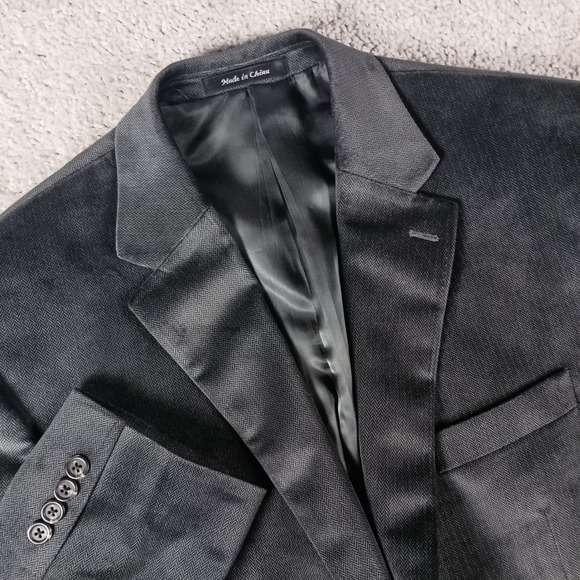 Chaps Other - Chaps Velvet Herringbone 42L Mens Charcoal Grey 2-Button Blazer